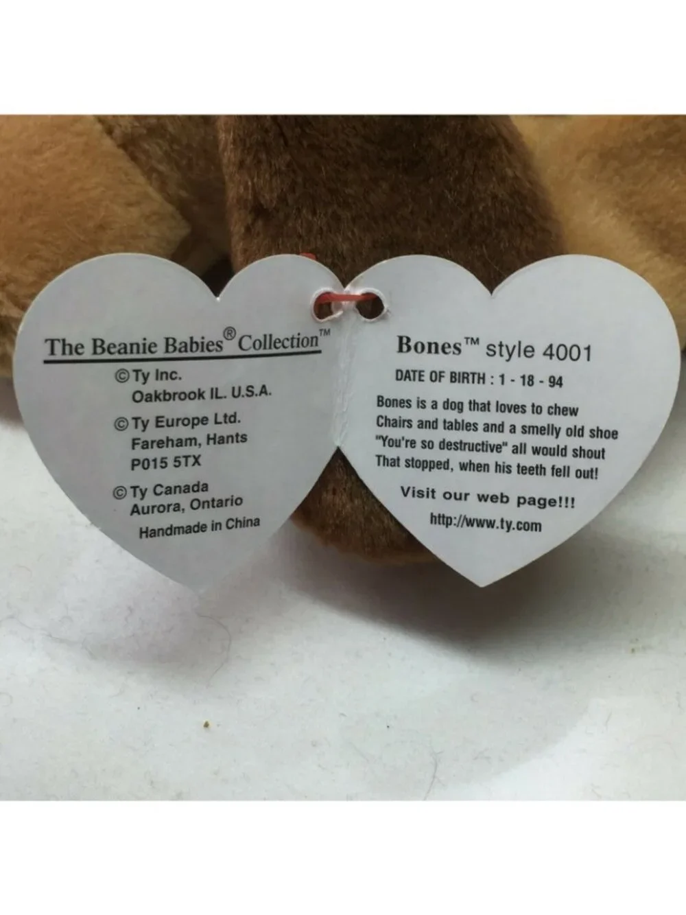 Ty Beanie Babies Bones Brown Dog Plush Toy 1990s Collectible Stuffed Animal